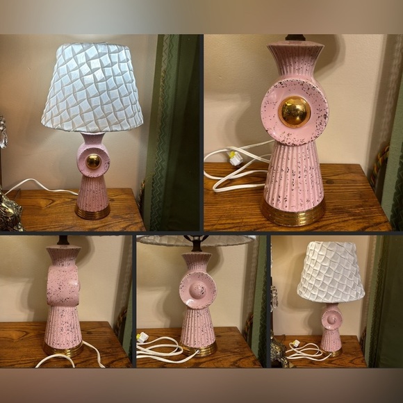 Vintage Other - Vintage Mid Century Atomic Pink Gold Hollywood Regency Bedroom Table Lamp